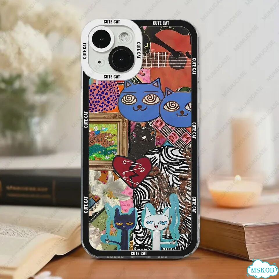 Милый и забавный чехол для телефона с коллажем кота для iPhone 16, 15, 14, 13 Pro Max E06, iPhone 12 фото 5