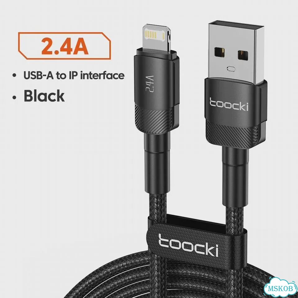 Toocki USB-A to IP кабель, 2.4A, черный, 3 м фото 1