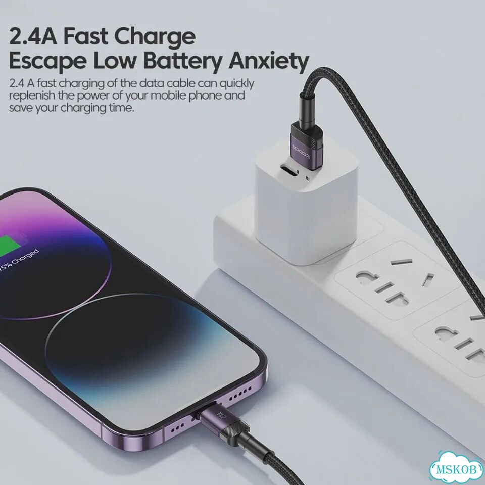 Toocki USB-A to IP кабель, 2.4A, черный, 3 м фото 3