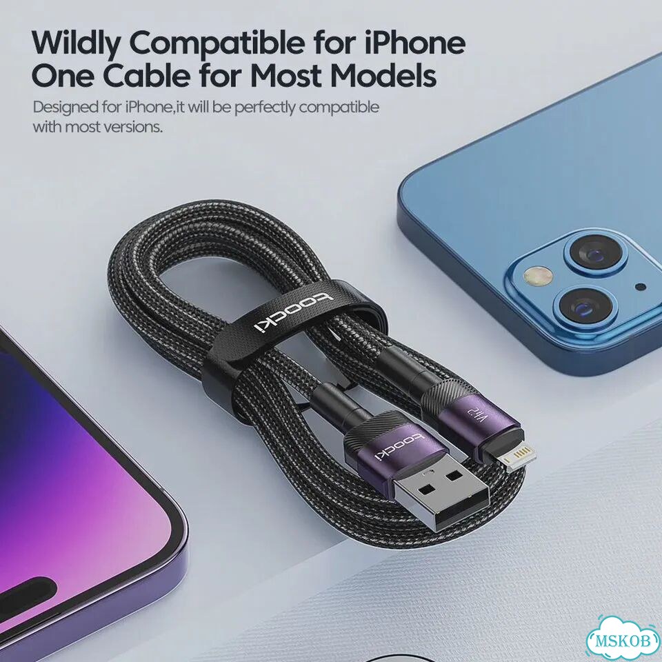 Toocki USB-A to IP кабель, 2.4A, черный, 3 м фото 4