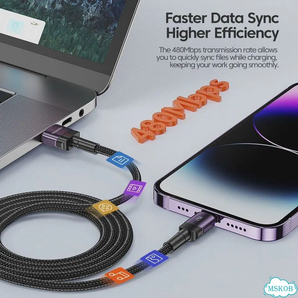 Toocki USB-A to IP кабель, 2.4A, черный, 3 м фото 5