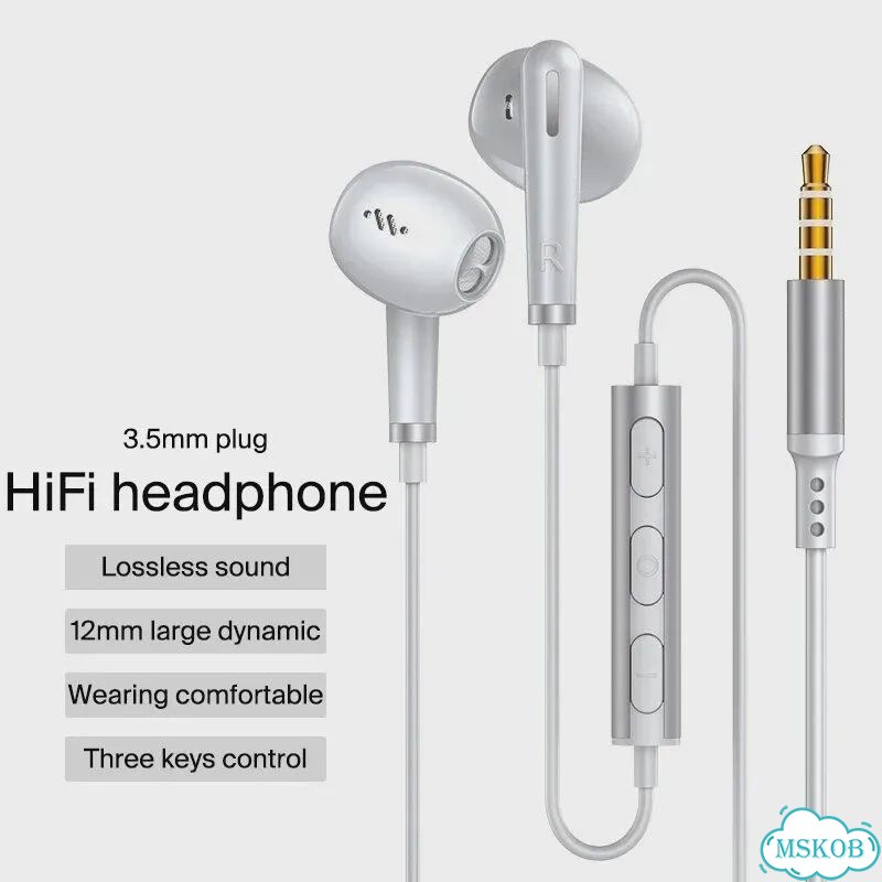 Белые проводные наушники eardeco с микрофоном 3.5mm фото 1