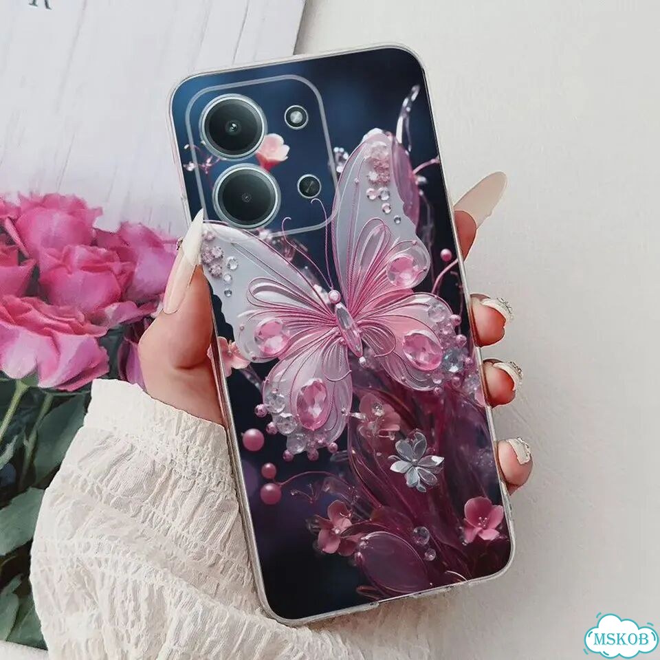 Чехол для Xiaomi Poco C85 с бабочкой, TPU-863 фото 1