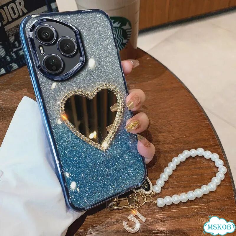 Черный чехол с сердцем для Honor 400 Lite, с ремешком фото 5