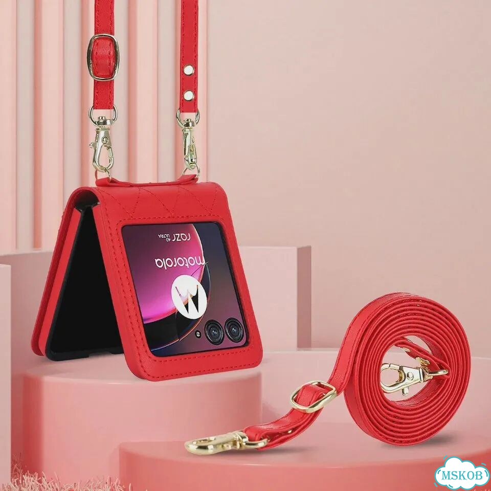 Красный чехол-кошелек с ремешком для Motorola Razr 50 Ultra фото 2