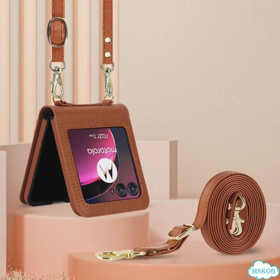 Красный чехол-кошелек с ремешком для Motorola Razr 50 Ultra фото 4