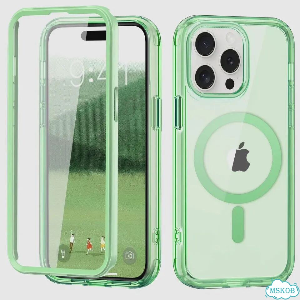 360-градусный защитный чехол для iPhone 17 16 15 Pro MAX 13 Зеленый, зеленый, For iPhone14 Pro MAX фото 1
