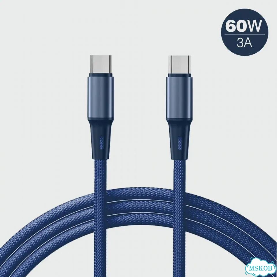 USB-C кабель 60W 1м, синий, плетеной фото 1