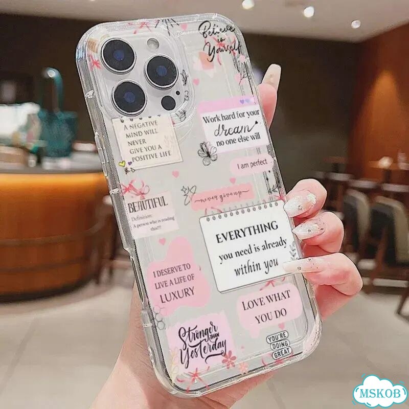 Простой утолщенный чехол для телефона с рисунком слогана для iPhone 16E 16 15 14 For iPhone 11 Pro фото 4