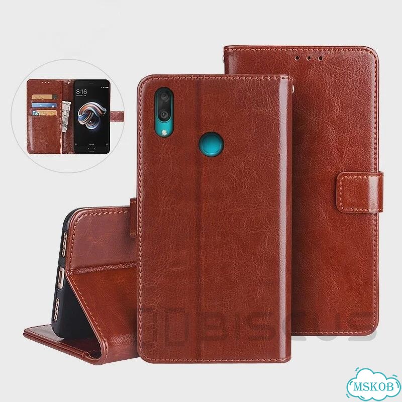 Черный кожаный чехол-книжка для Huawei Y7 2019 фото 2