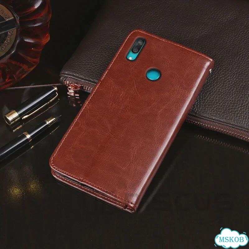 Черный кожаный чехол-книжка для Huawei Y7 2019 фото 3