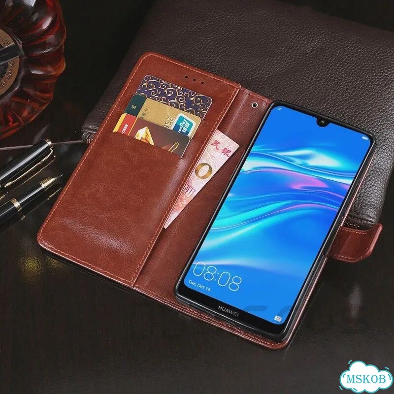 Черный кожаный чехол-книжка для Huawei Y7 2019 фото 4