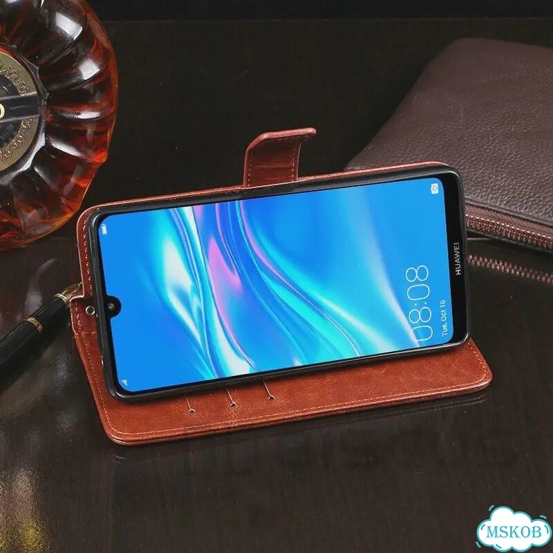 Черный кожаный чехол-книжка для Huawei Y7 2019 фото 5