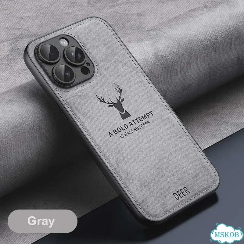 Мягкий кожаный дышащий чехол с головой оленя для iPhone 16, 15, 14, Серый, Gray, For iPhone 12 Pro фото 1