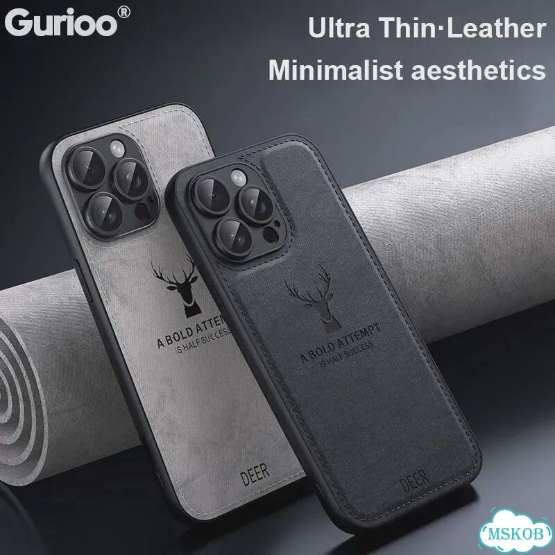Мягкий кожаный дышащий чехол с головой оленя для iPhone 16, 15, 14, Серый, Gray, For iPhone 12 Pro фото 2