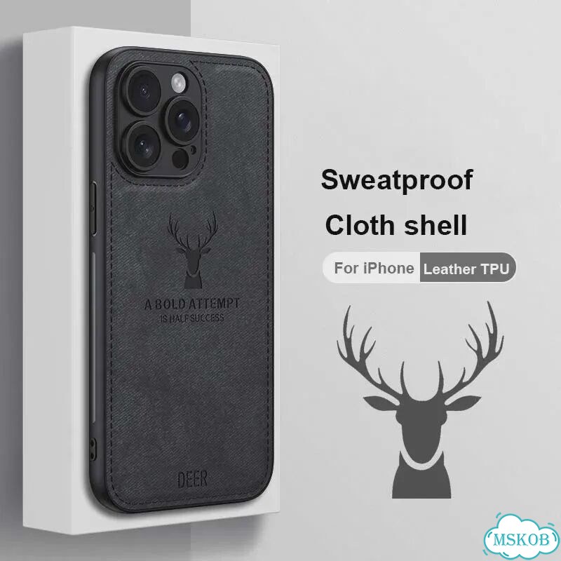 Мягкий кожаный дышащий чехол с головой оленя для iPhone 16, 15, 14, Серый, Gray, For iPhone 12 Pro фото 3