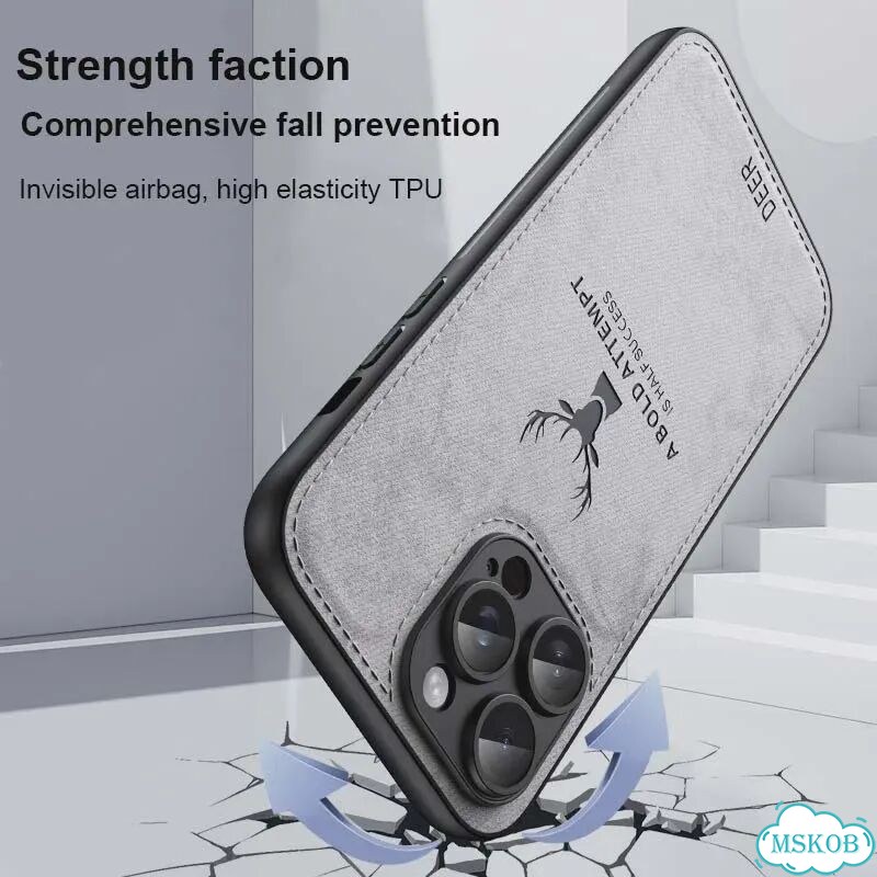 Мягкий кожаный дышащий чехол с головой оленя для iPhone 16, 15, 14, Серый, Gray, For iPhone 12 Pro фото 4