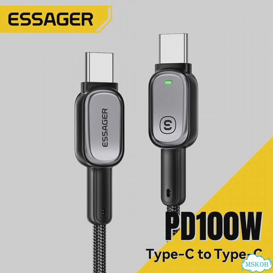 Кабель Essager типа C к типу C для iPhone 16 Huawei Xiaomi Samsung Macbook iPad PD 100 Вт, светодиод фото 2