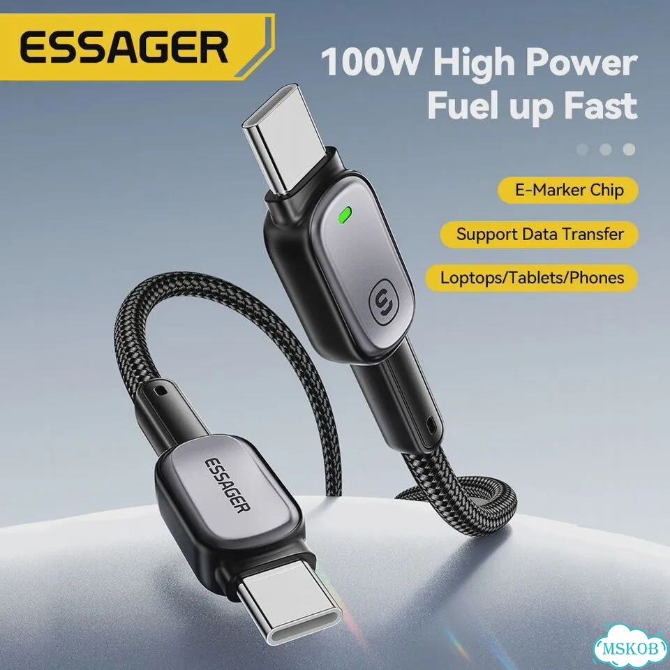 Кабель Essager типа C к типу C для iPhone 16 Huawei Xiaomi Samsung Macbook iPad PD 100 Вт, светодиод фото 3