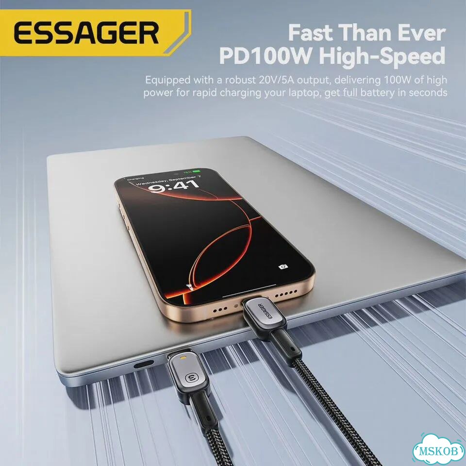 Кабель Essager типа C к типу C для iPhone 16 Huawei Xiaomi Samsung Macbook iPad PD 100 Вт, светодиод фото 4