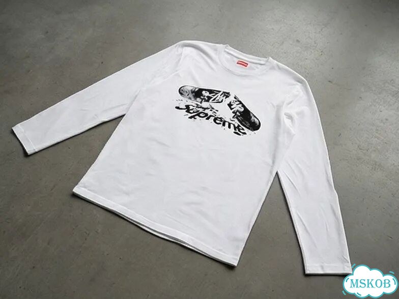 Лонгслив мужской Supreme белый Scateboard streetwear vintage AD0049 фото 2