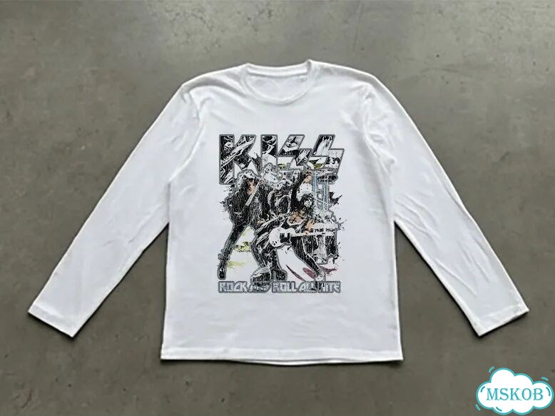 Лонгслив мужской белый Kiss Rock and Roll streetwear vintage AD0043 фото 1