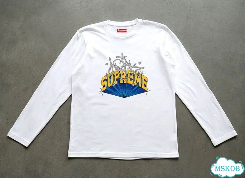 Лонгслив мужской Supreme белый (с желтыми буквами) streetwear vintage AC0092 фото 1