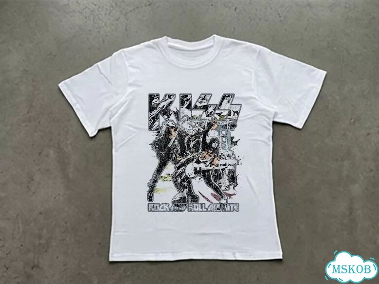 Футболка мужская белая Kiss Rock and Roll streetwear vintage AD0043 фото 1