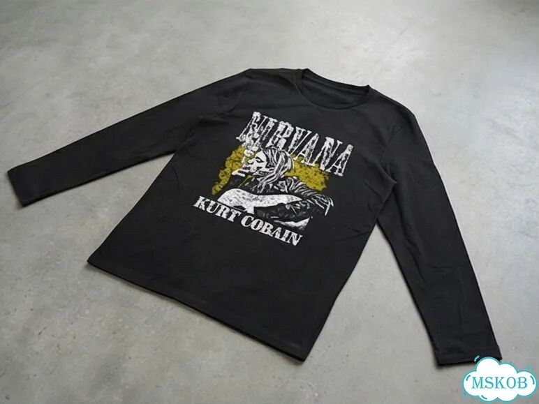 Лонгслив мужской черный Nirvana Kurt Cobain streetwear vintage AD0036 фото 2