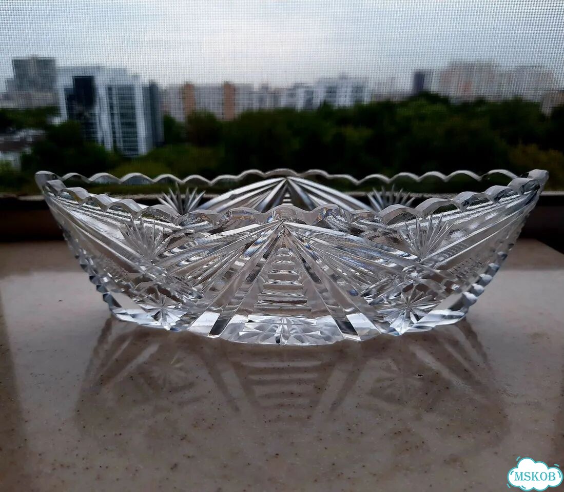 Винтажная хрустальная конфетница. ладья. СССР фото 2