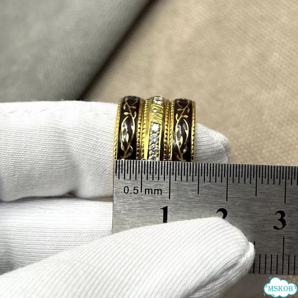 Золотое широкое кольцо эмаль бриллианты 0,84ct фото 9
