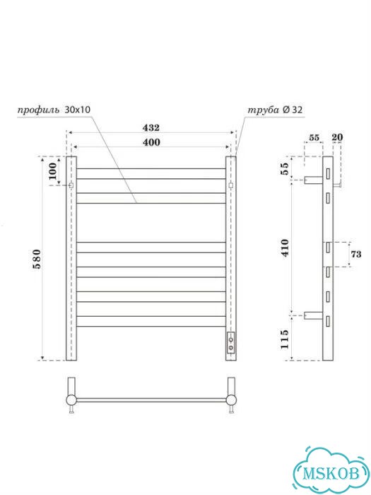Полотенцесушитель электрический apextermo Сфера SF10164BM 60x45 см, подключение справа, слева, скрыт фото 5