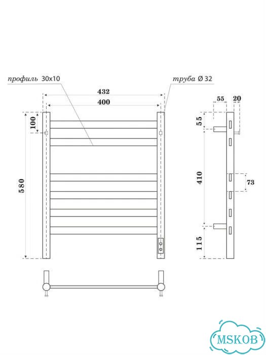 Полотенцесушитель электрический apextermo Сфера SF10164GF 60x45 см, подключение справа, слева, скрыт фото 8