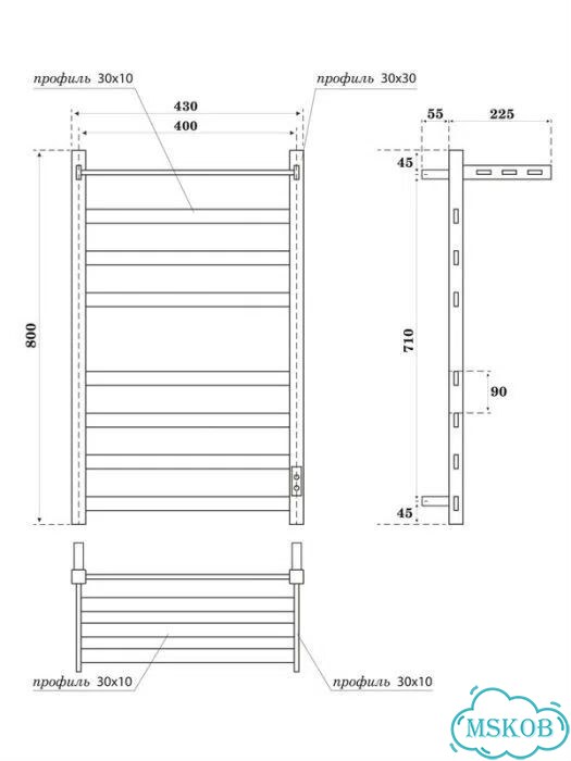 Полотенцесушитель электрический apextermo Терра TR11184GF 80x45 см, подключение справа, слева, скрыт фото 6