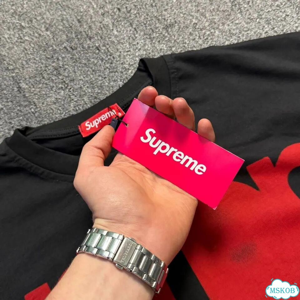 Футболка Supreme blurred logo черная фото 8