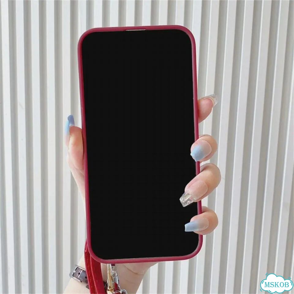 Бордовый чехол-кошелек для iPhone с пчелой и ремешком фото 5