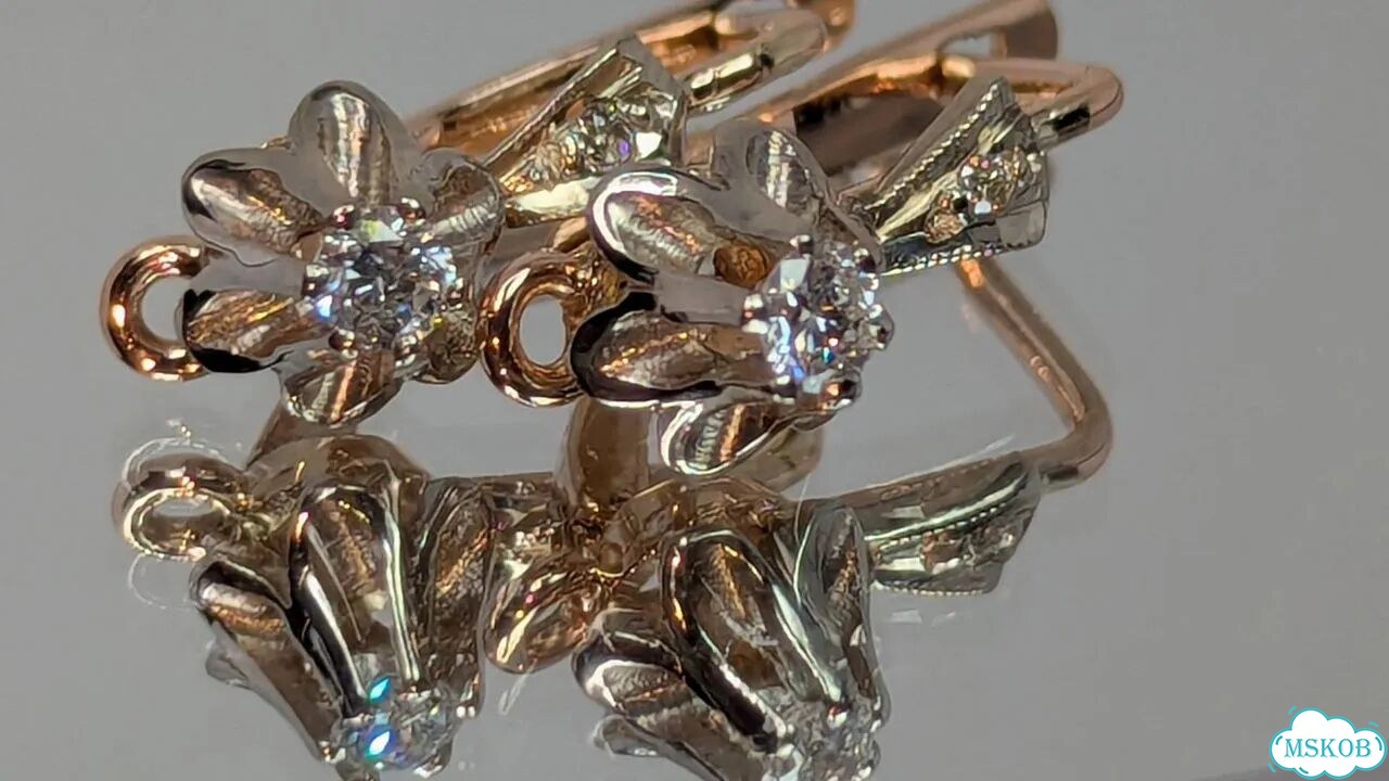 Золотые серьги с бриллиантами. 583. СССР.Тюльпаны фото 6