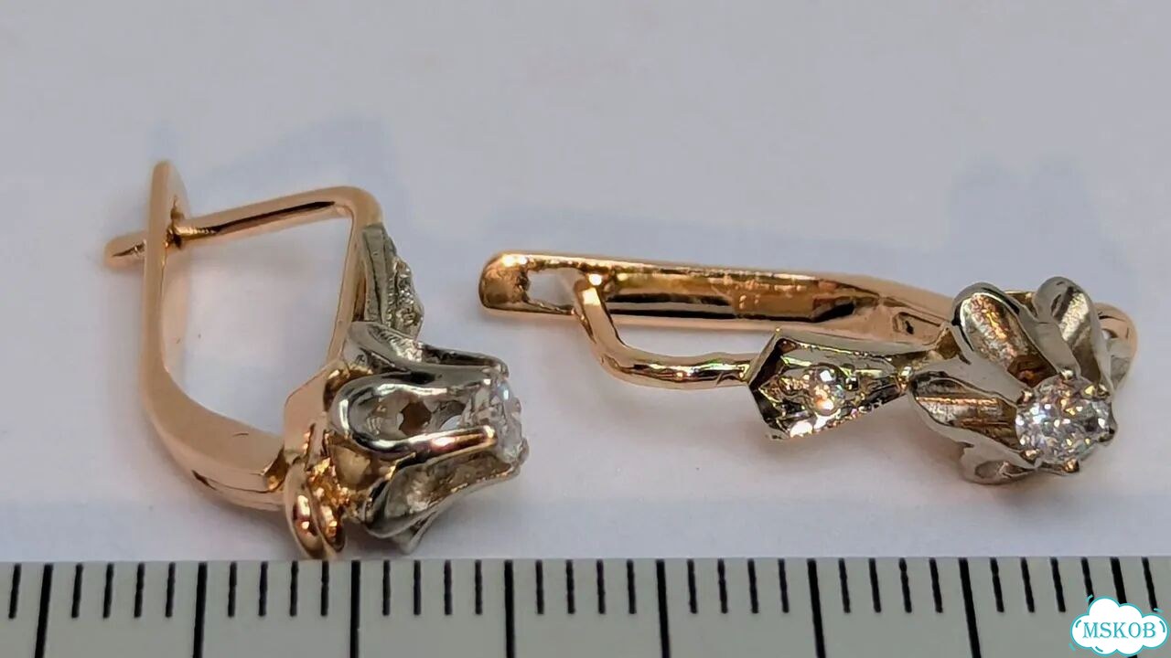 Золотые серьги с бриллиантами. 583. СССР.Тюльпаны фото 9