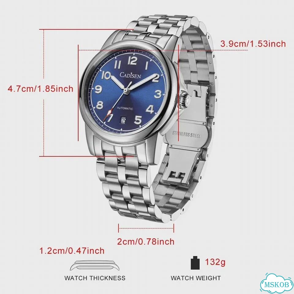 Cadisen мужские часы автоматические, 39 мм, сталь, синий фото 5