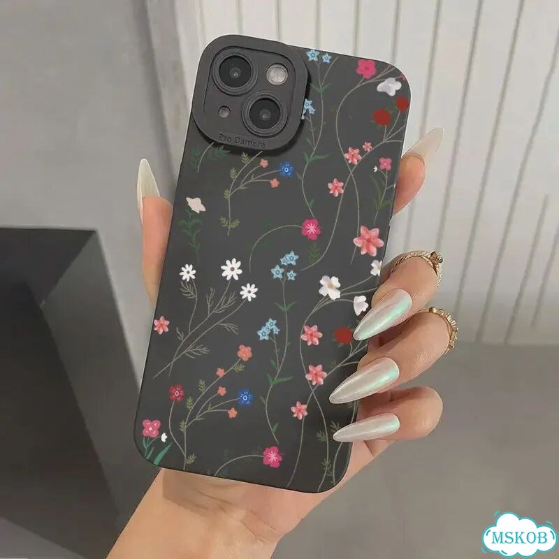 Чехол Redmi Note 12S, черный, силикон, цветочный узор фото 1