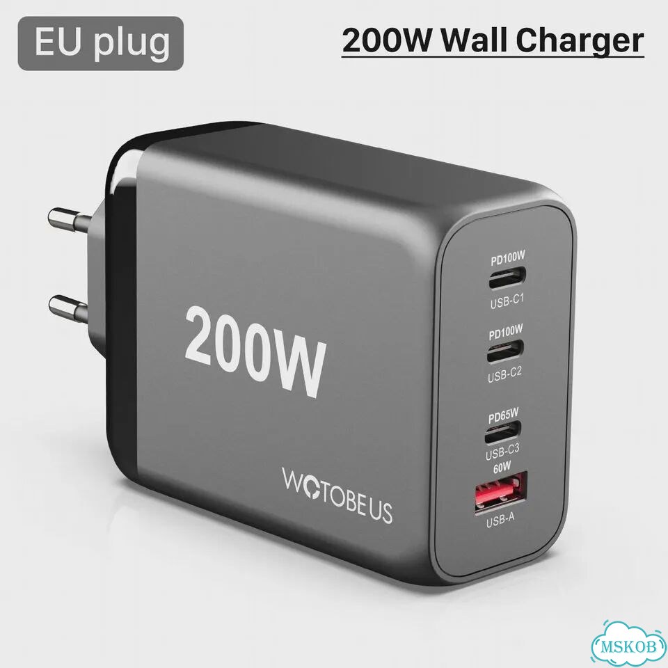 Сетевое зарядное устройство wotobe 200 Вт, PD Тип C, USB, быстрая зарядка PD100W PPS 65 Вт 200W EU фото 1