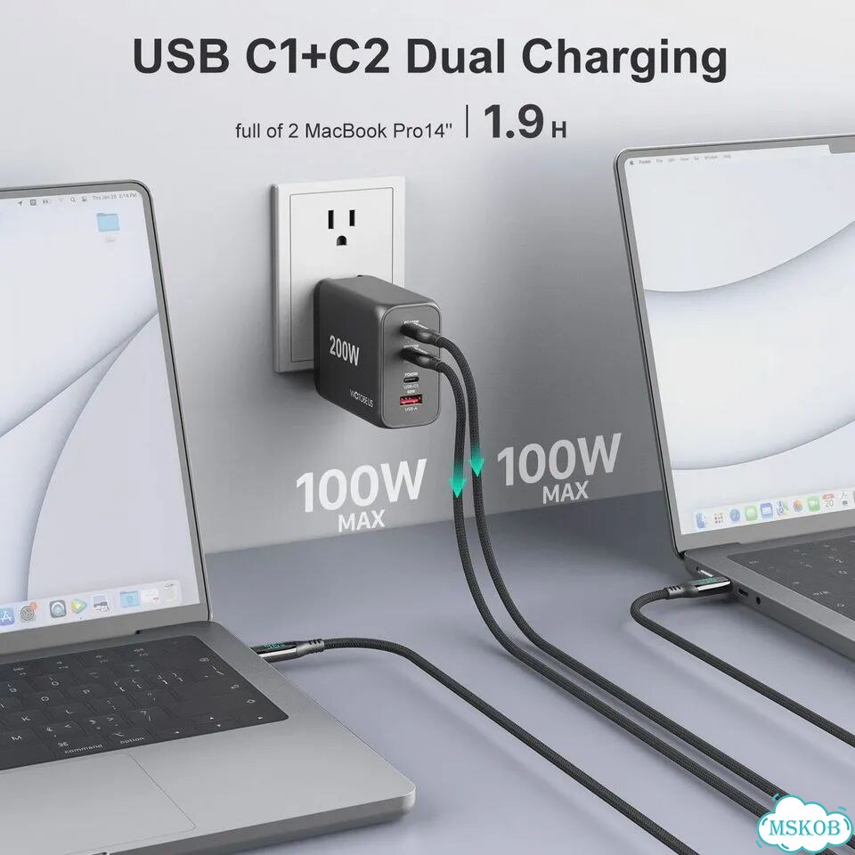 Сетевое зарядное устройство wotobe 200 Вт, PD Тип C, USB, быстрая зарядка PD100W PPS 65 Вт 200W EU фото 4