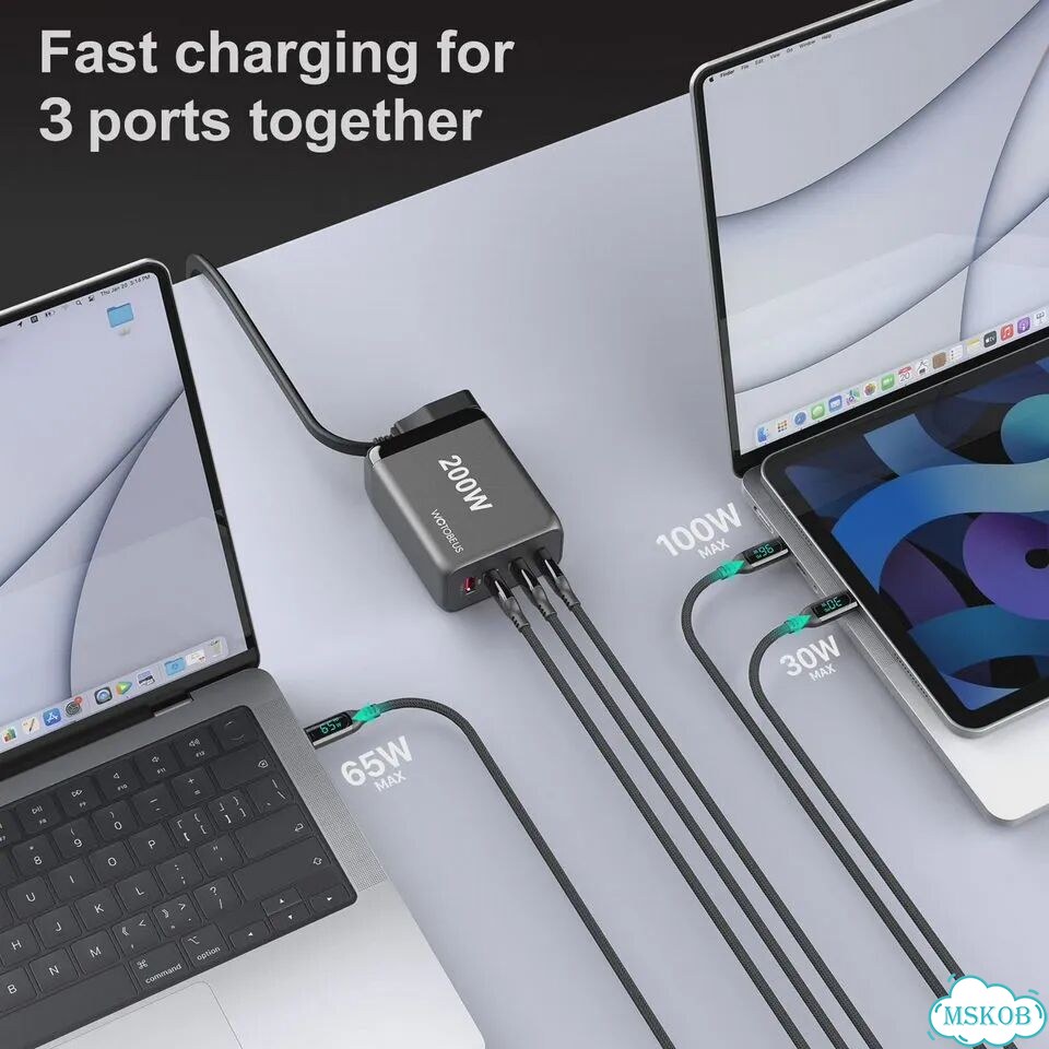 Сетевое зарядное устройство wotobe 200 Вт, PD Тип C, USB, быстрая зарядка PD100W PPS 65 Вт 200W EU фото 5