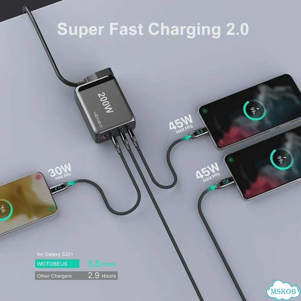 Сетевое зарядное устройство wotobe 200 Вт, PD Тип C, USB, быстрая зарядка PD100W PPS 65 Вт 200W EU фото 6