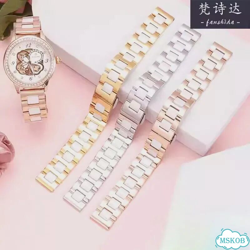 Ремешок для часов керамический 18mm rose gold-white фото 6