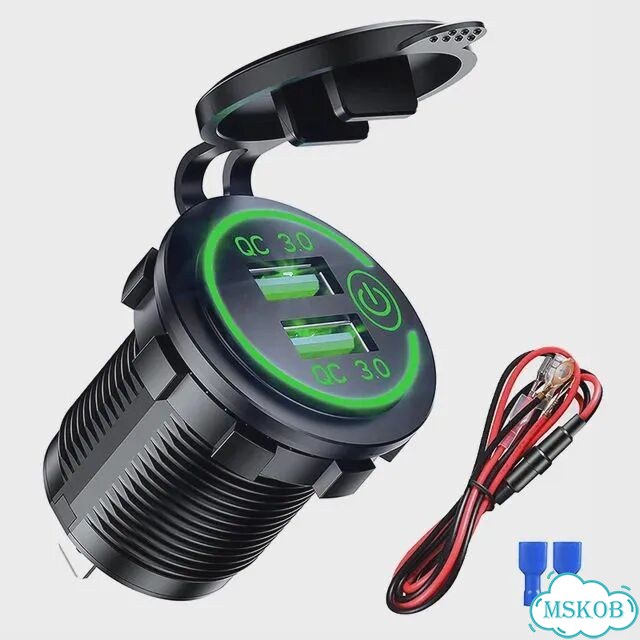 Автомобильное зарядное устройство с двумя USB-портами, 12 В/24 В, qc 3,0 Зеленый, Green with Wire фото 1