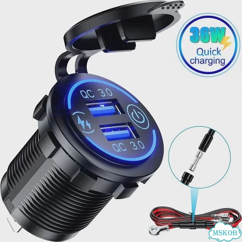Автомобильное зарядное устройство с двумя USB-портами, 12 В/24 В, qc 3,0 Зеленый, Green with Wire фото 2
