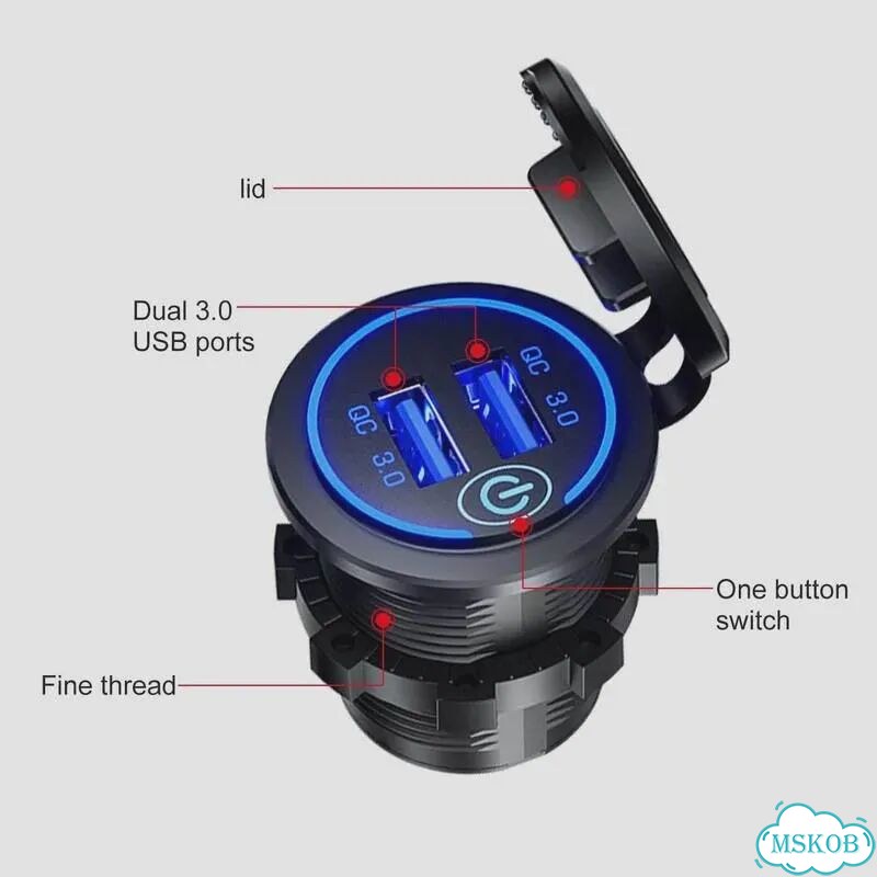 Автомобильное зарядное устройство с двумя USB-портами, 12 В/24 В, qc 3,0 Зеленый, Green with Wire фото 4