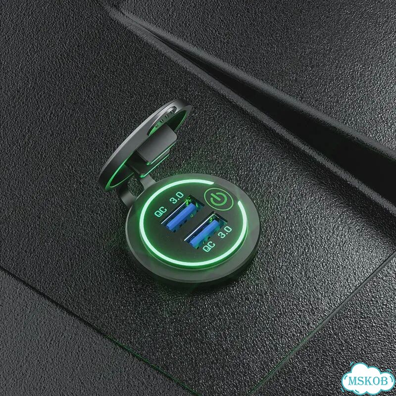 Автомобильное зарядное устройство с двумя USB-портами, 12 В/24 В, qc 3,0 Зеленый, Green with Wire фото 6