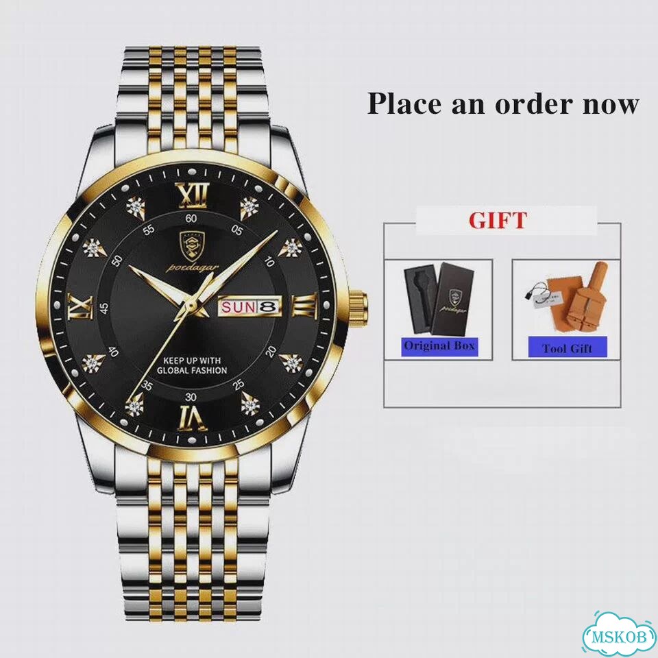 Poedagar Мужские часы из нержавеющей стали, цвет 826 GD WH S фото 3